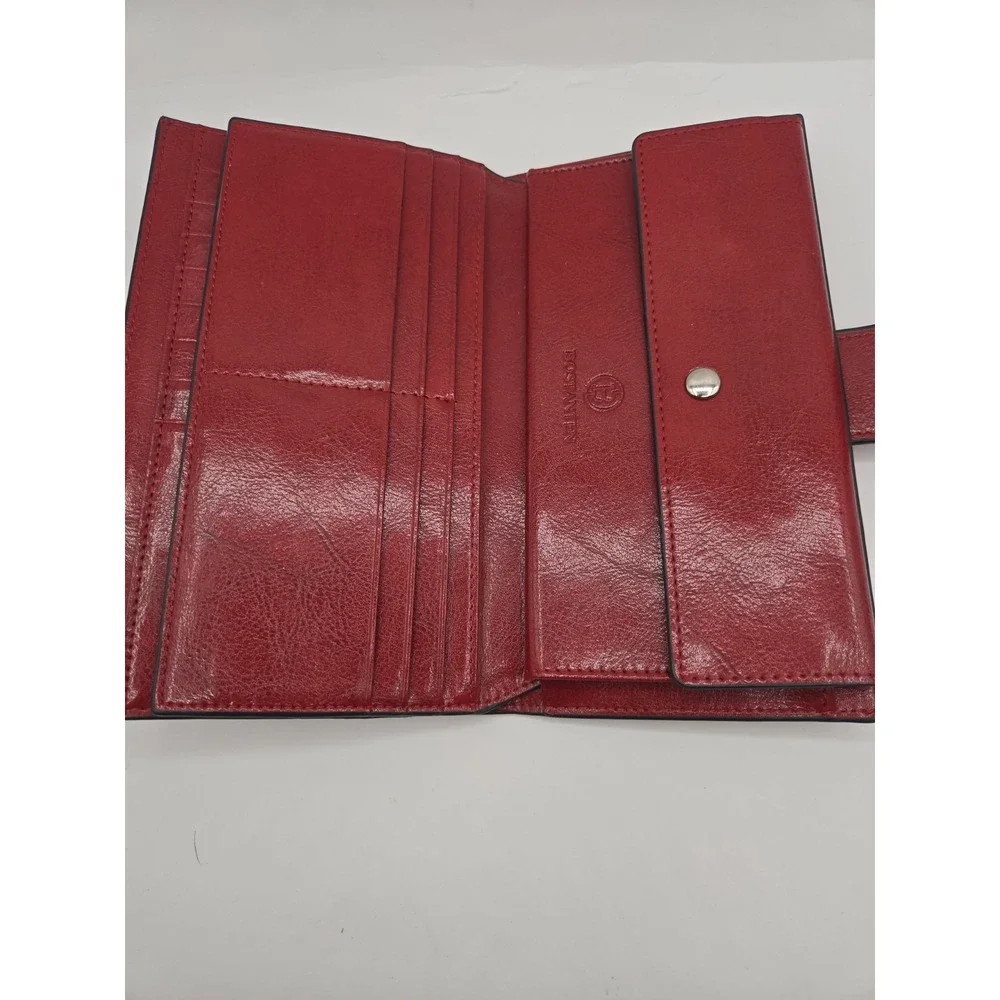 BOSTANTEN Womens Red Leather Continental Wallet Flap RFID Snap Long Organizer